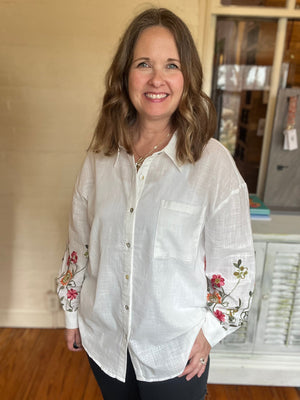 white button down with flowers