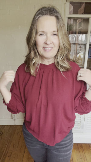 Burgundy Bow Accent Holiday Top