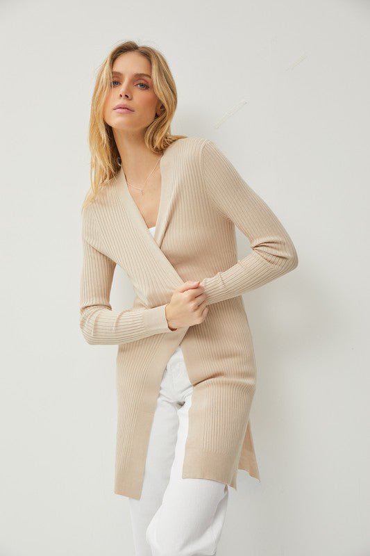 taupe long sleeve duster