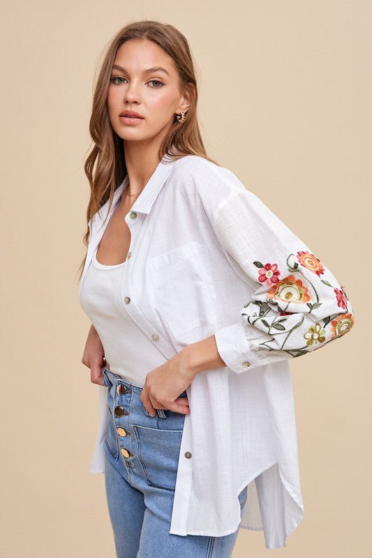 white button down with flowers
