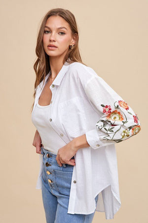 Oversized Button Down with Floral Accents