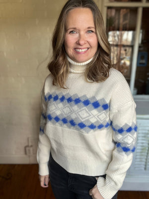 Ivory Blue Turtleneck Sweater