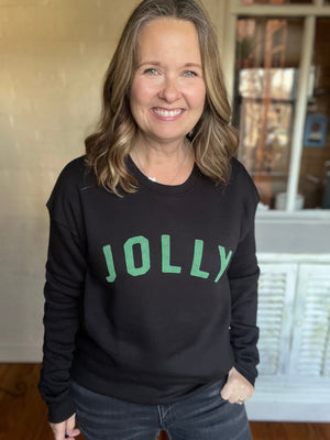 holiday sweatshirt jolly black with green copy