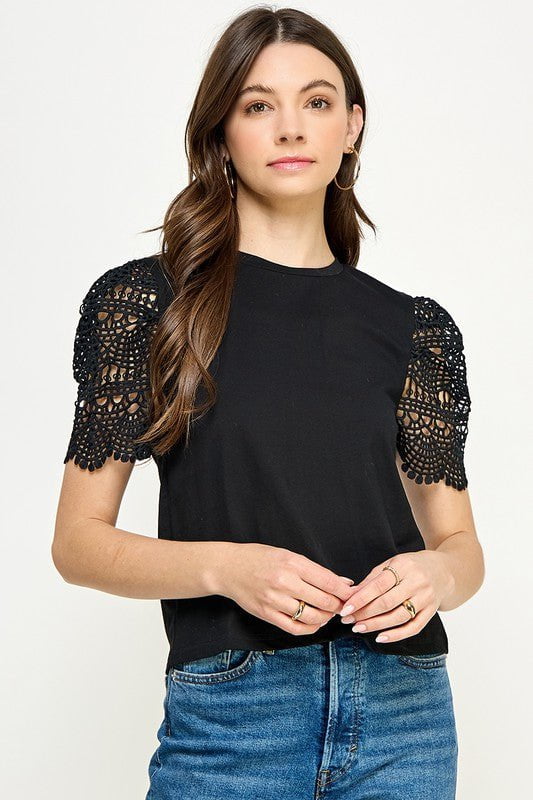 black short sleeved lace sleeve top
