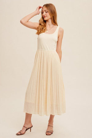 Cream Pleated Skirt Dress