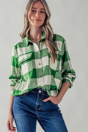 Green Plaid Flannel Top