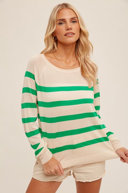 green stripe lightweight sweater top