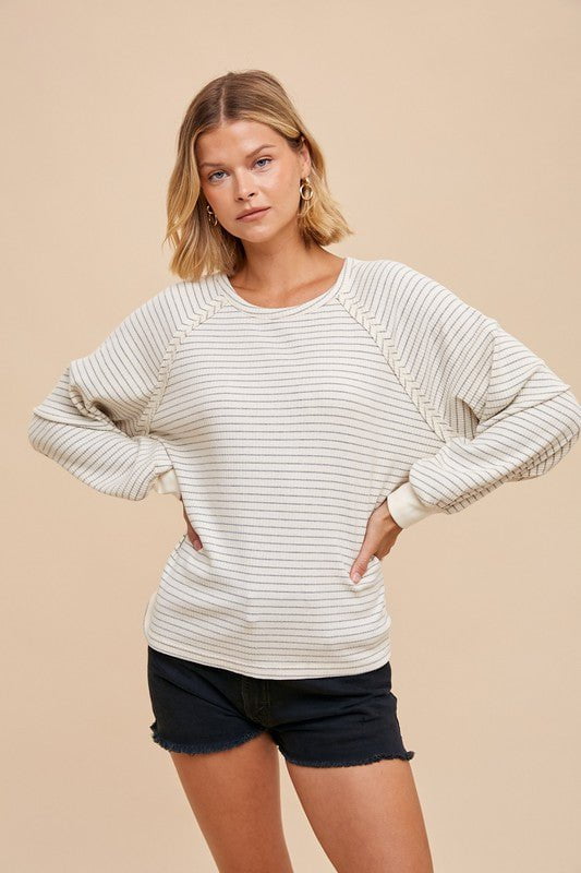 ivory and grey stripe long sleeve top