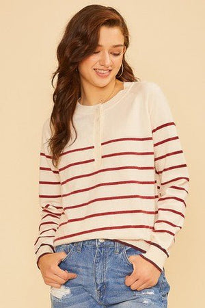 Ivory and Red Stripe Sweater