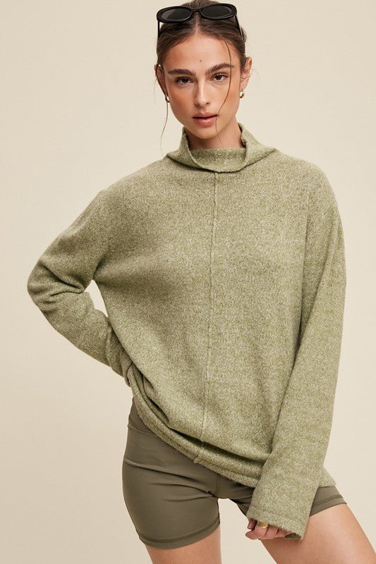 olive mock turtleneck light weight sweater