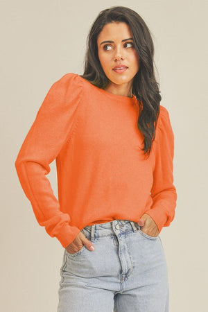Orange Puff Sleeve Sweater