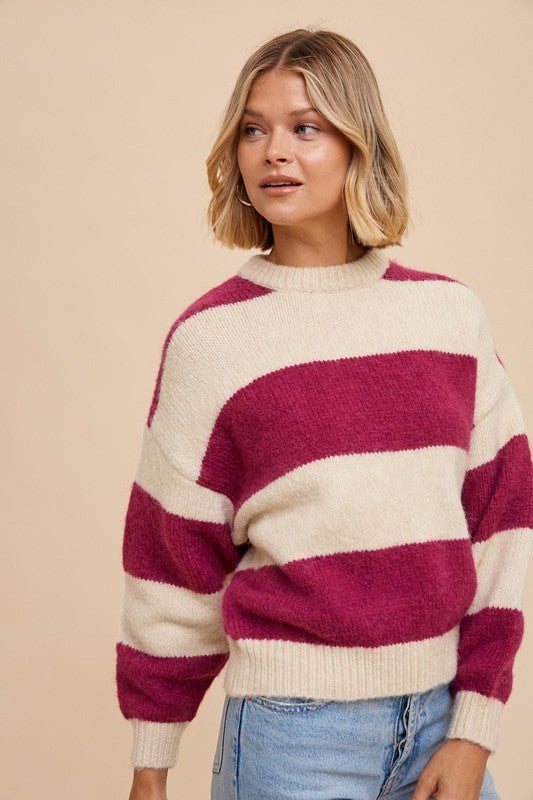 pink stripe cropped sweater