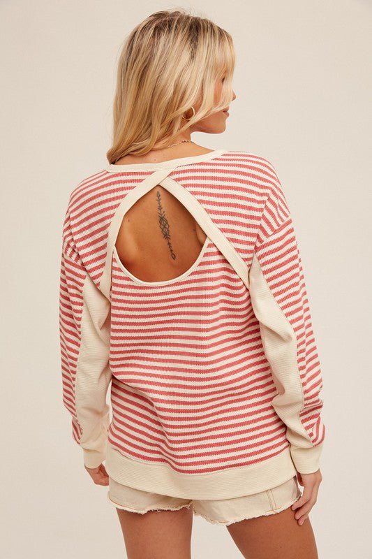 open back stripe long sleeve top