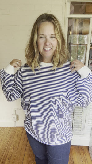 Blue Striped Puff Sleeve Top