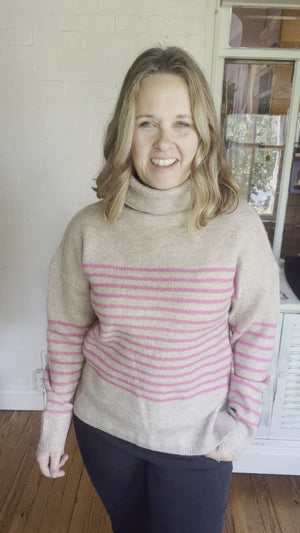Pink Stripe Turtleneck Sweater