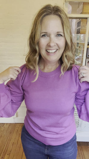 Purple Puff Sleeve Sweater