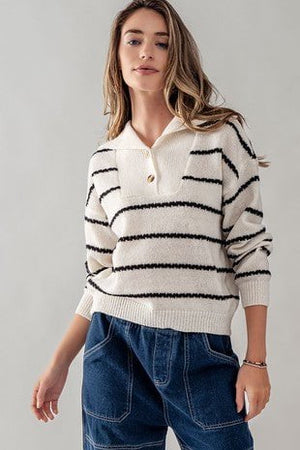 Shawl Collar Stripe Sweater