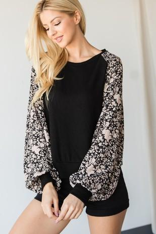 black floral long sleeve raglan top