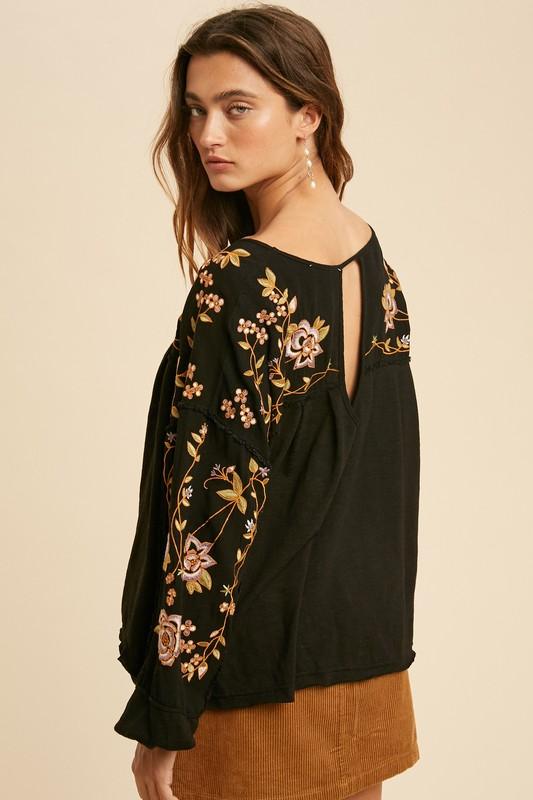 black embroidered long sleeve top
