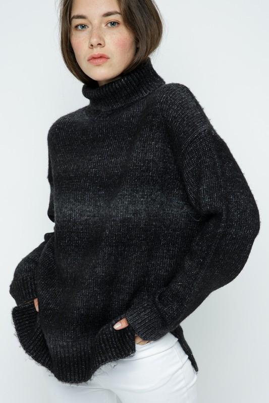black and grey turtleneck sweater
