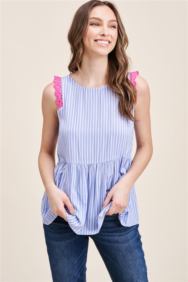 blue and white stripe top