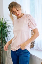 blush puff sleeved top