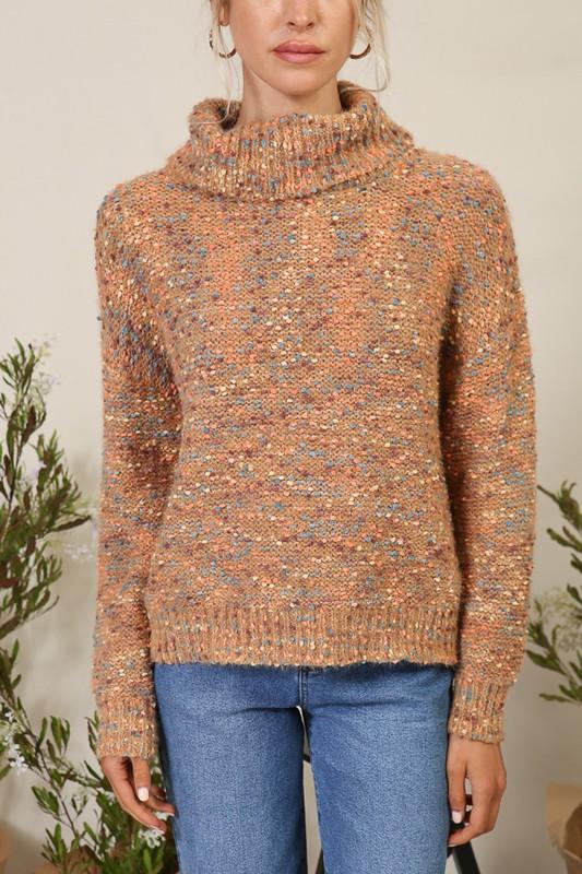 brown cowl neck sweater