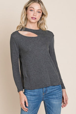 Charcoal Cut Out Long Sleeve Top