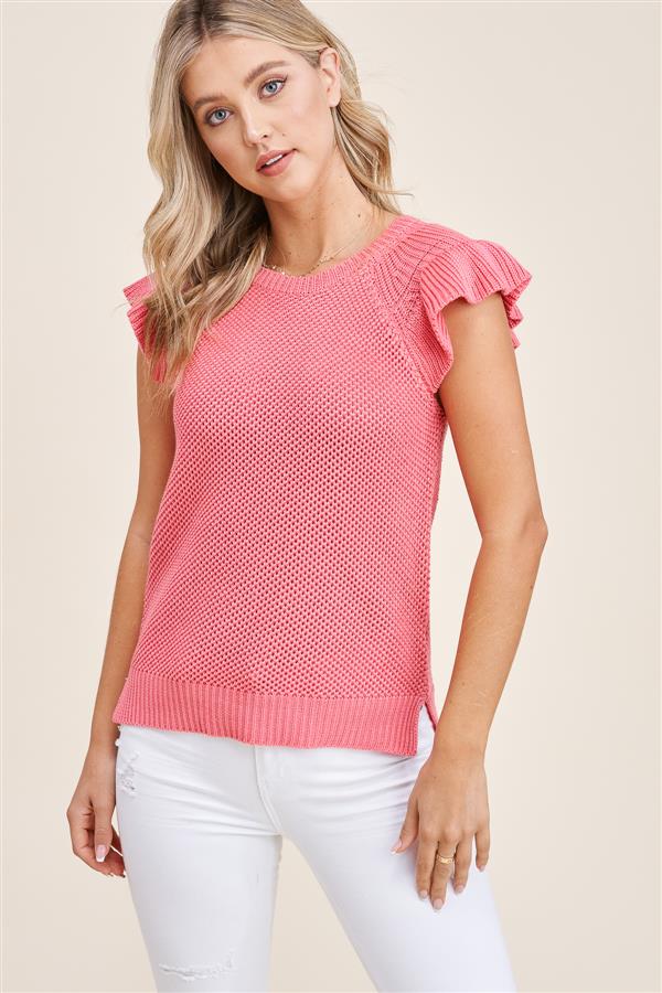 coral sweater flutter sleeve top