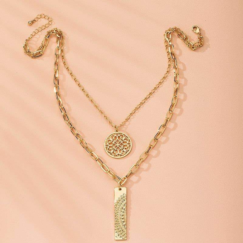 Gold Double Chain Charm Necklace