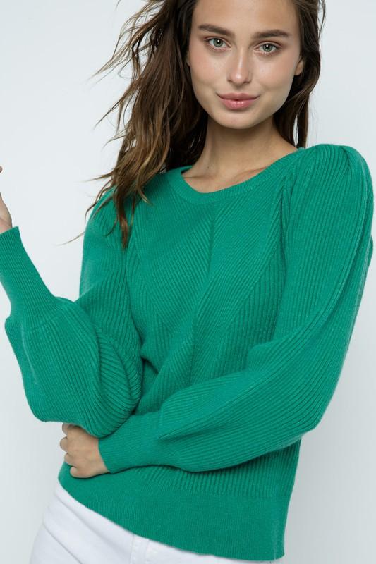 puff sleeve green sweater