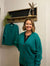 green button front cardigan