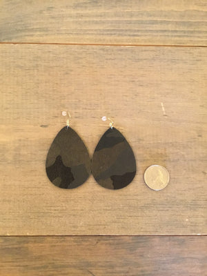 leather camo teardrop earrings
