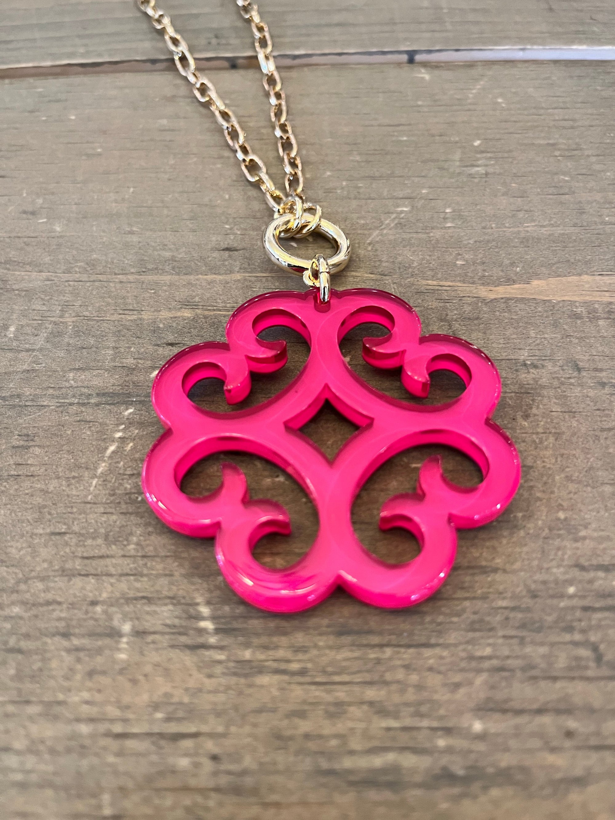 Hot Pink Acrylic Pendant Necklace