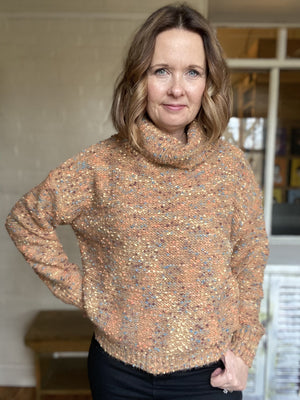 brown cowl neck sweater