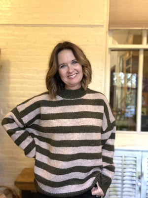 boxy olive stripe sweater