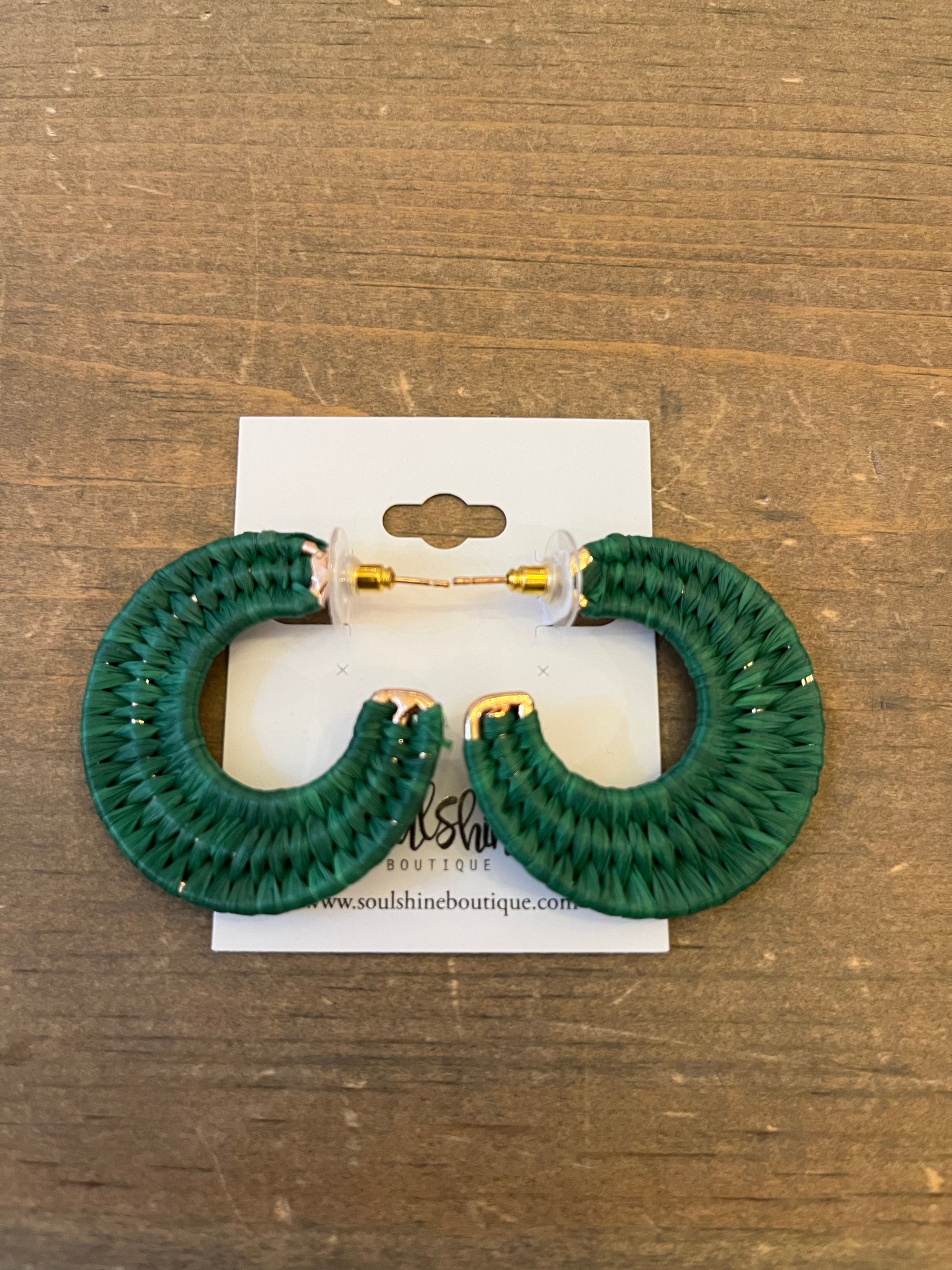 Green Raffia Hoop Earrings