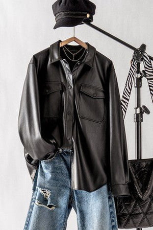 Faux Leather Button Down Top