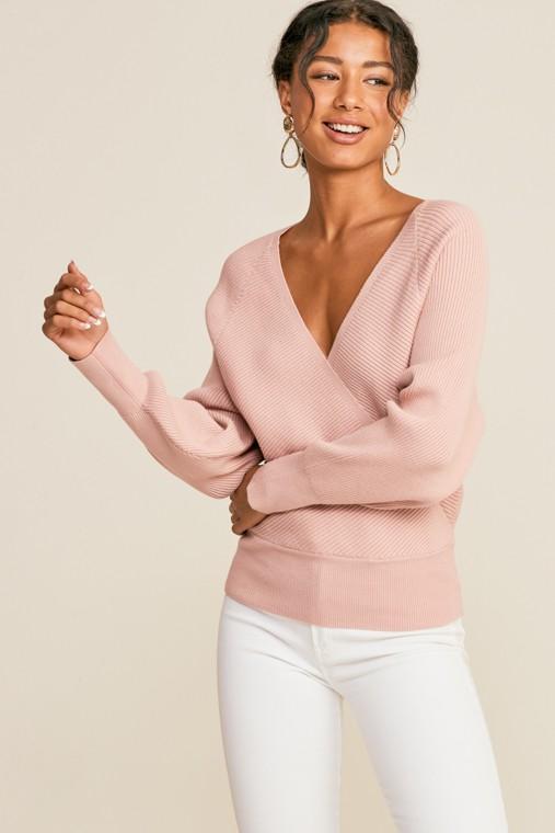 pink wrap sweater