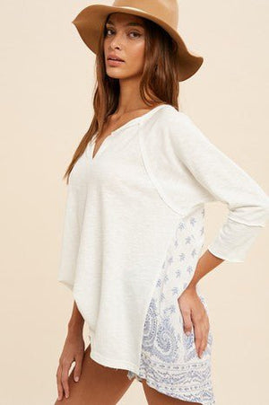 White and Blue Contrast Top