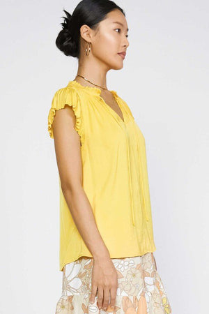 Yellow Pleated Short Sleeve Shirt